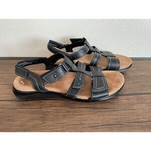 Women's Black CLARKS Leather Upper Artisan Open Toe Sandals  Size 7.5 M